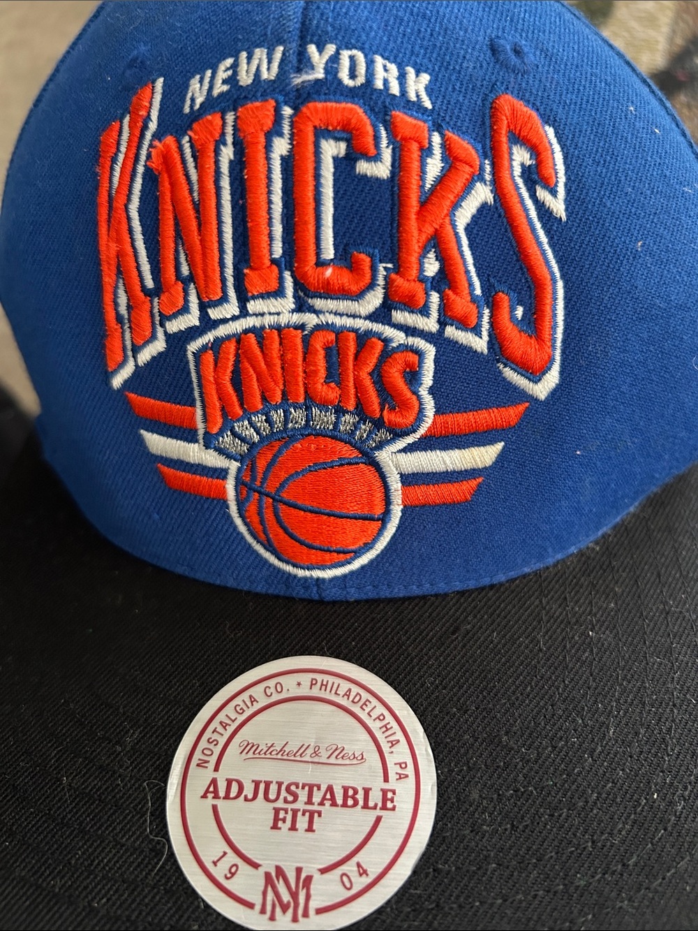 Mitchell & Ness New York Knicks Mens Royal Blue and Orange Embroidered Cap